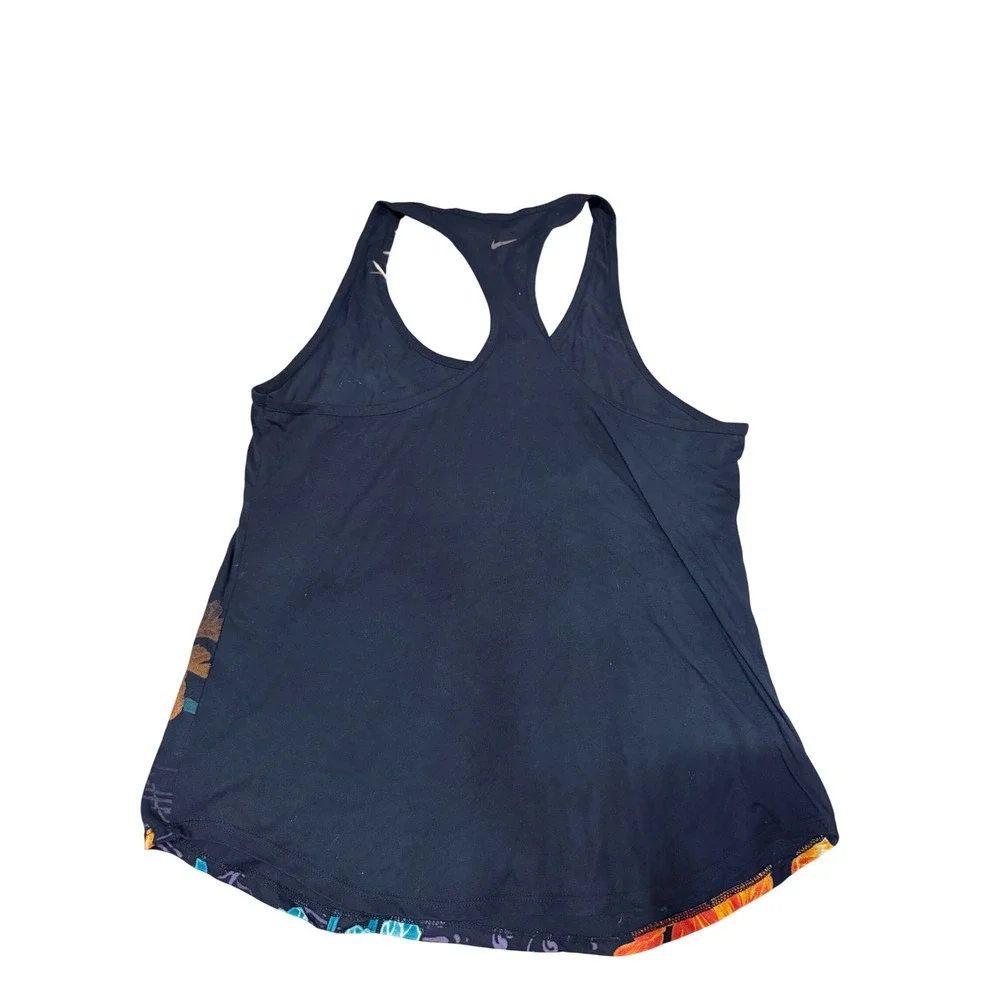 Nike Dri-FIT Womens Run Tank Top Large Navy Blue Floral Tropical Racerback L